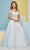 Tiffany Designs - 16464 Lace Off Shoulder Tulle A-Line Gown Prom Dresses 0 / Ivory/Sky