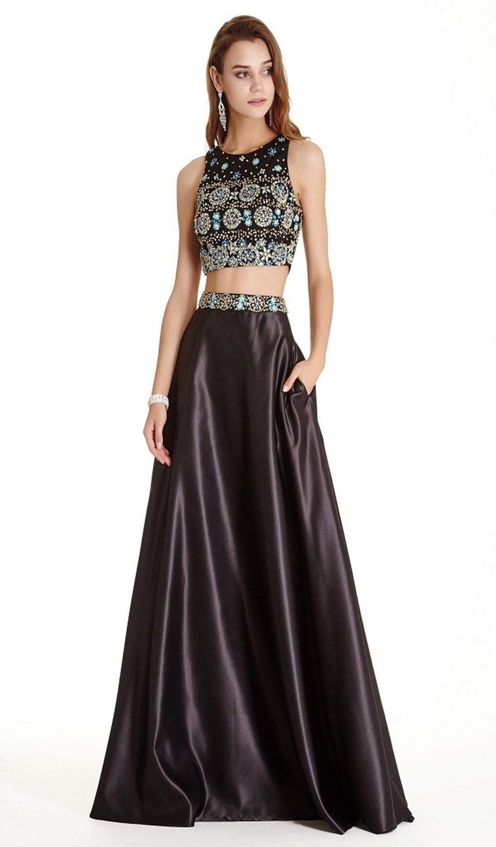 Two Piece Bedazzled A-line Prom Dress Dress XXS / Black-Multi