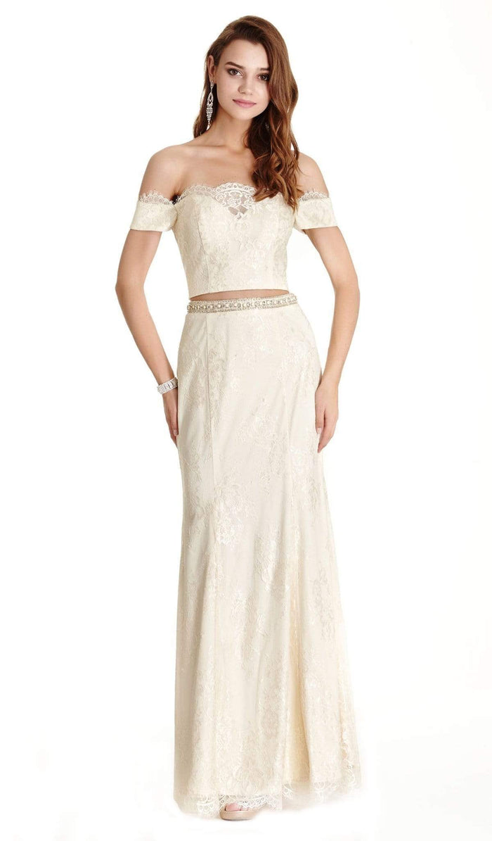 Two Piece Lace Off-Shoulder Sheath Prom Dress Dress XXS / Champagne
