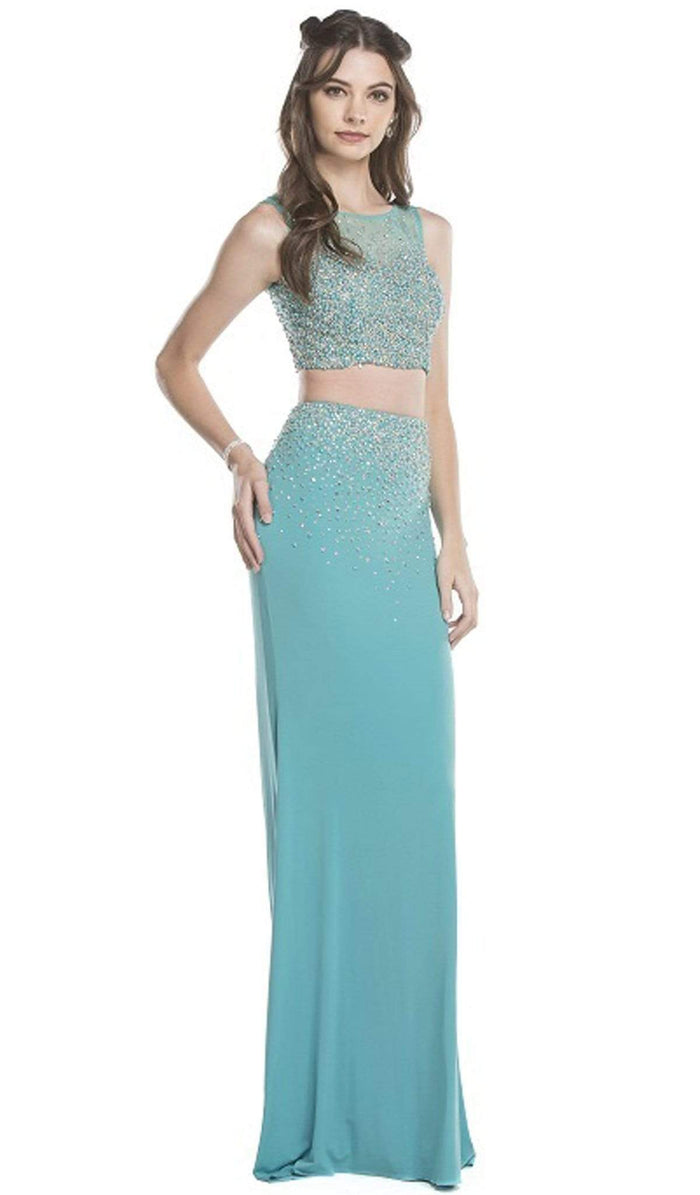 Two Piece Sheer Embellished Evening Dress Dress XXS / Jade