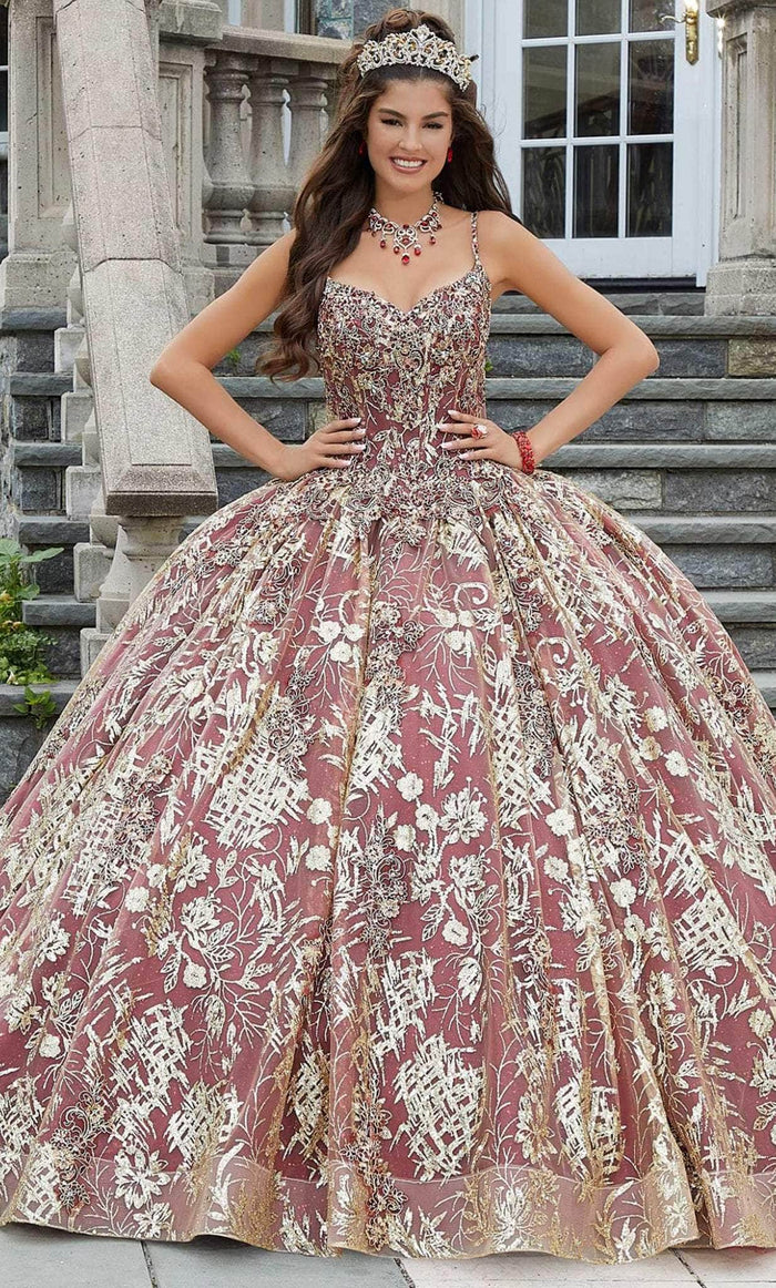 Vizcaya by Mori Lee 34085 - Metallic Laced Quinceanera Ballgown Ball Gowns 00 / Sangria Gold