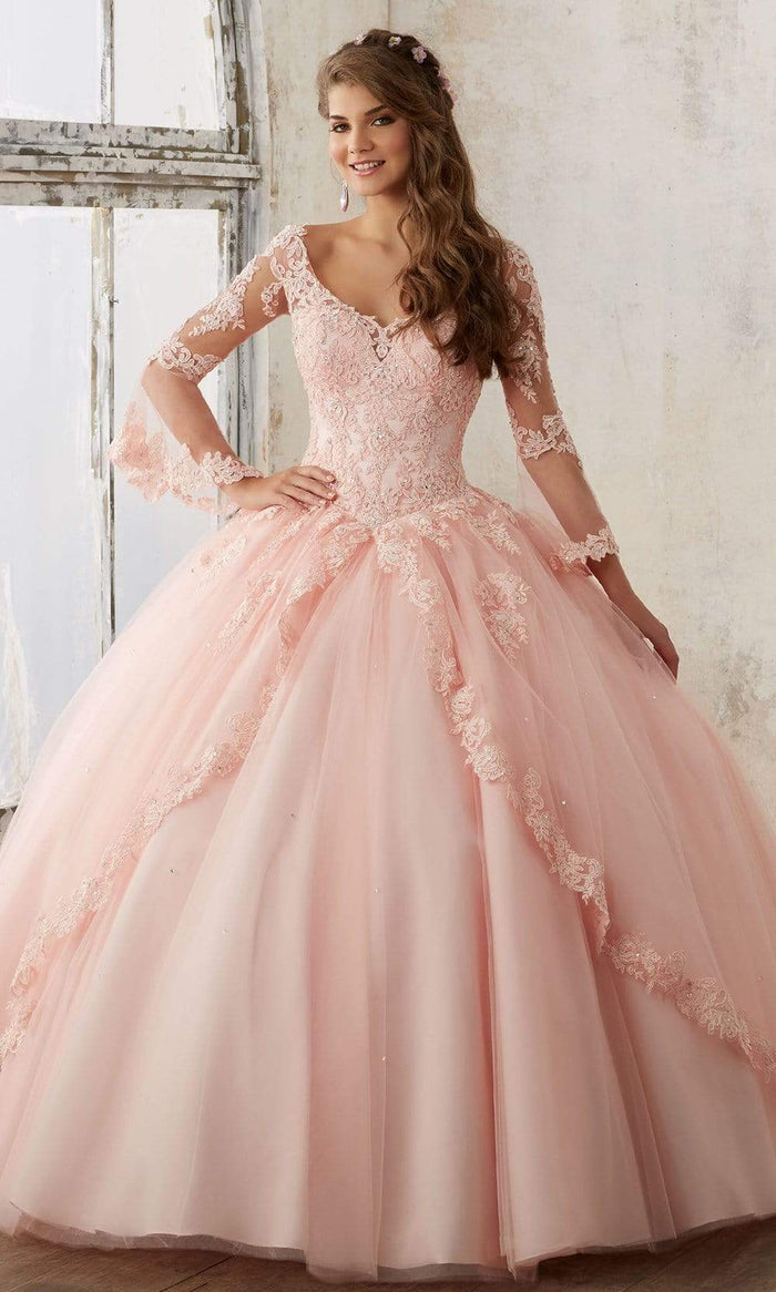 Vizcaya by Mori Lee - 60015 Sheer Bell Sleeve Embroidered Ballgown Quinceanera Dresses 00 / Blush