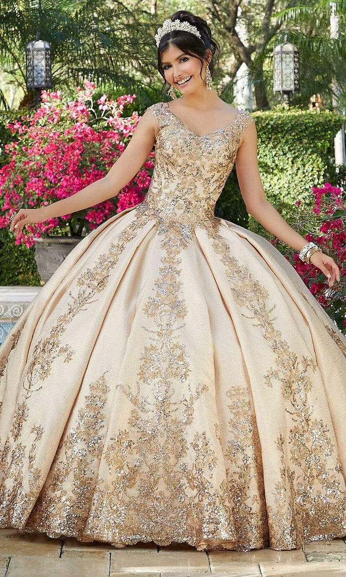 Vizcaya by Mori Lee - 60121 Cap Sleeve Embroidered Brocade Ballgown Quinceanera Dresses 0 / Rose Gold