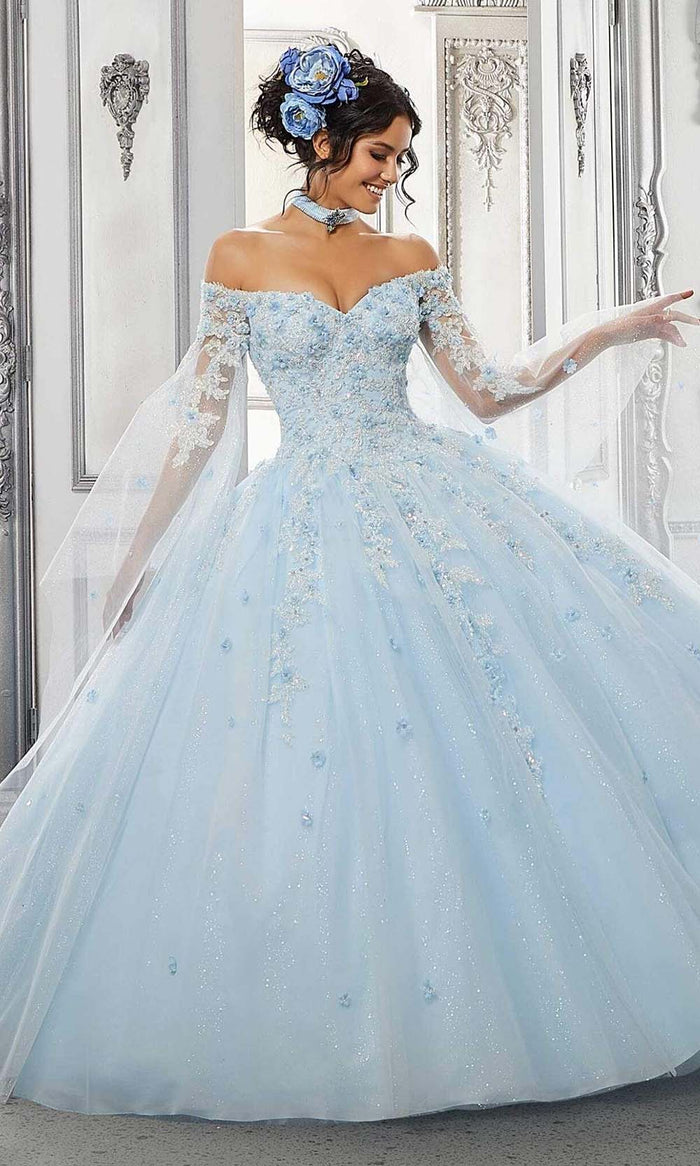 Vizcaya by Mori Lee - 60143 Beaded Off Shoulder Ball Gown Quinceanera Dresses 00 / Light Blue