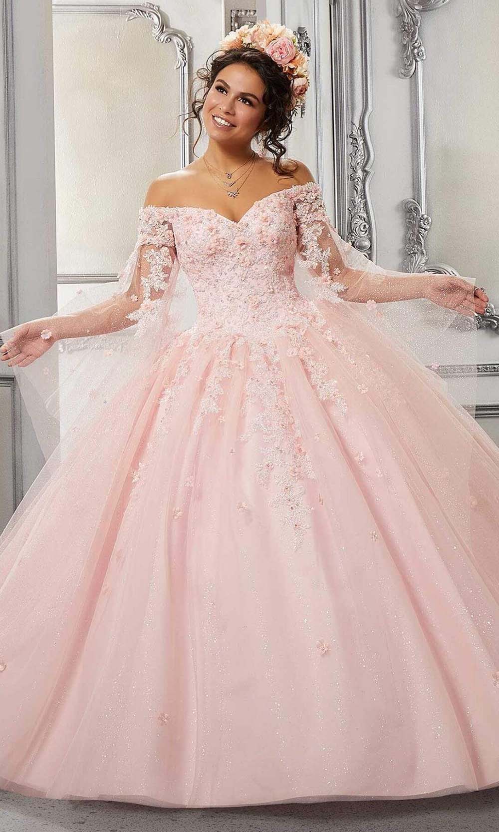 Pink Ball Gown With 3D Flowers Sweet 16 Dress Romantic Pink Embroidery –  Flora Prom