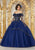 Vizcaya by Mori Lee - 89235 Off Shoulder Illusion Long Sleeve Ballgown Special Occasion Dress 0 / Navy