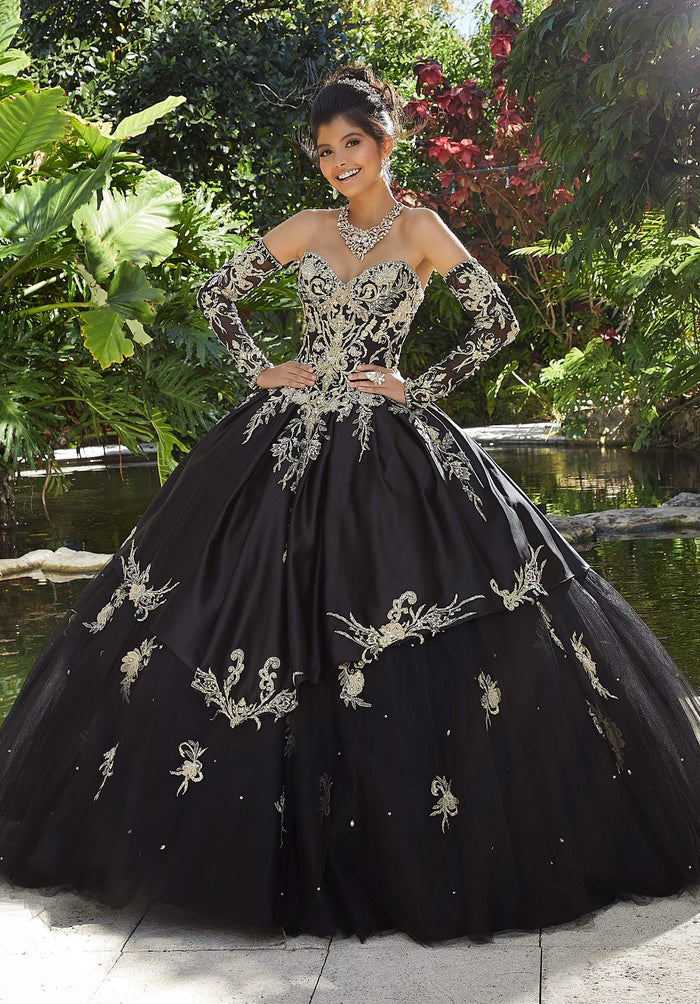 Vizcaya by Mori Lee - 89248 Dimensional Metallic Embroidered Ballgown Quinceanera Dresses 0 / Black/Gold