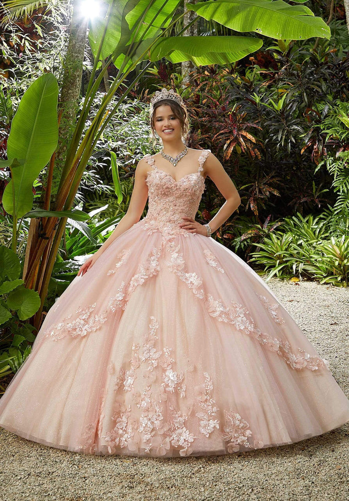 Vizcaya by Mori Lee - 89286 Floral Applique Sweetheart Ballgown Quinceanera Dresses 0 / Blush/Champagne