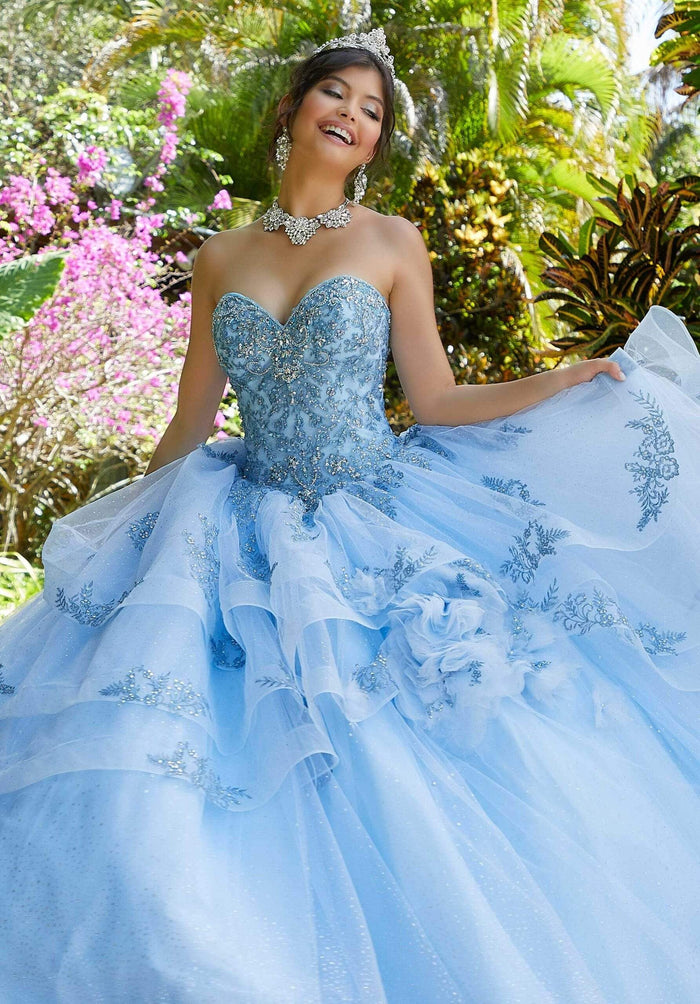 Vizcaya by Mori Lee - 89293 Embellished Strapless Sweetheart Ballgown Quinceanera Dresses 0 / Light Blue