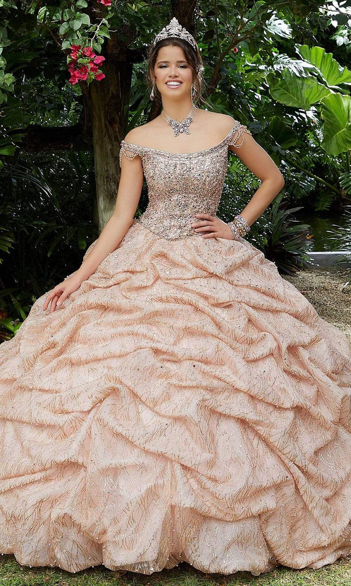 Vizcaya by Mori Lee - 89296 Bead-Garlanded Ruffled Ballgown Quinceanera Dresses 0 / Rose Gold
