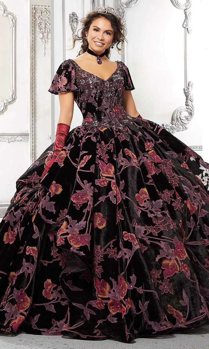Vizcaya by Mori Lee - 89325 Vintage Velvet Floral Ballgown Quinceanera Dresses 00 / Black/Multi