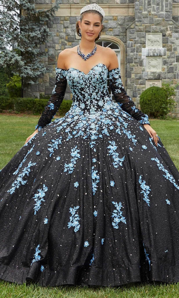 Vizcaya by Mori Lee 89415 - Strapless Embroidered Ombre Ballgown Evening Dresses 00 / Black/Blue